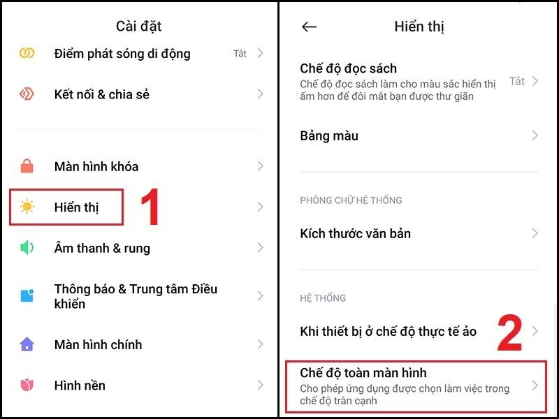 Chọn vào Chế độ toàn màn hình