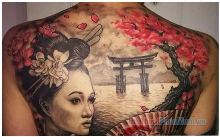 Top 100+ Mẫu Hình xăm Geisha hoa Anh Đào đẹp nhất