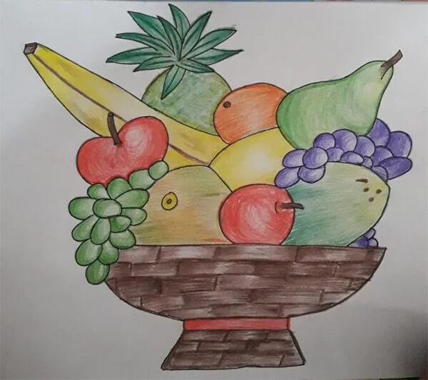 Tranh vẽ giỏ trái cây đơn giản