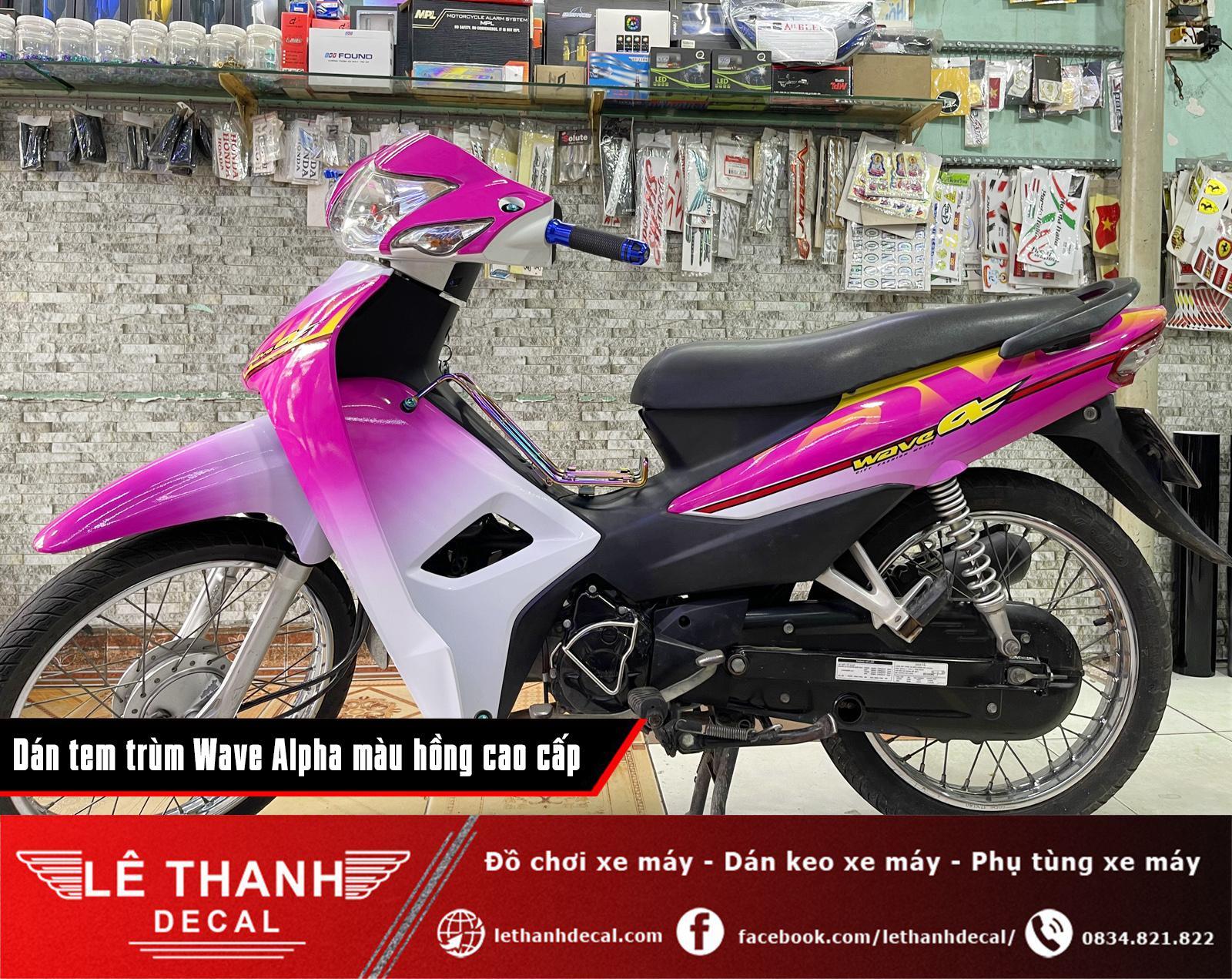 Dán tem trùm xe máy Honda Wave Alpha 110cc màu hồng cute