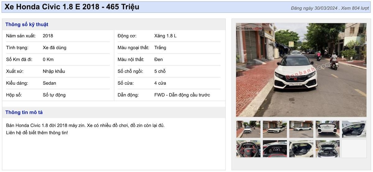 Honda Civic 2018 mỗi năm lỗ gần bằng chiếc SH Mode, giá chỉ còn 450 triệu