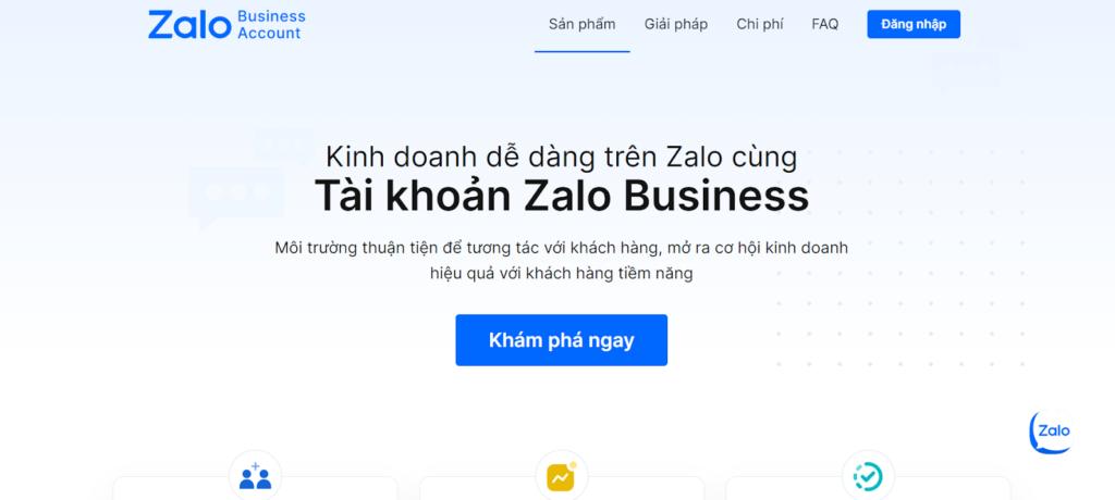 Bước 1: Vào trang đăng ký tài khoản Business Zalo