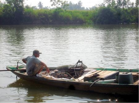 Câu cá đối trên sông.