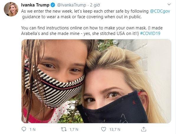 Con gái Tổng thống Trump gây bất ngờ khi đăng hình ảnh đeo khẩu trang tự làm ở nhà, vẫn xinh đẹp thần thái không kém gì Đệ nhất phu nhân Mỹ