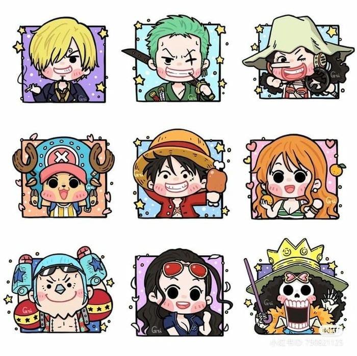 Hình vẽ luffy chibi và băng Mũ Rơm cực cute