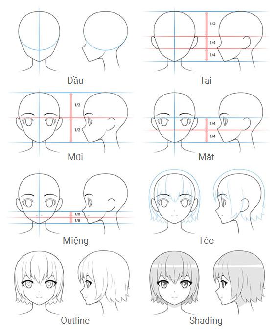 Hướng dẫn vẽ đầu và khuôn mặt nhân vật Anime nữ