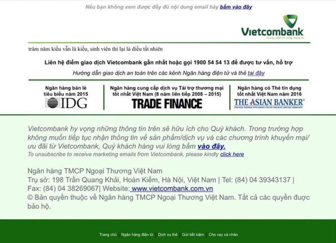 Xuất hiện 2 câu thơ chế trên website Vietcombank