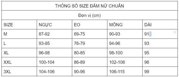 Bảng size đầm nữ chuẩn nhất dành cho các chị em