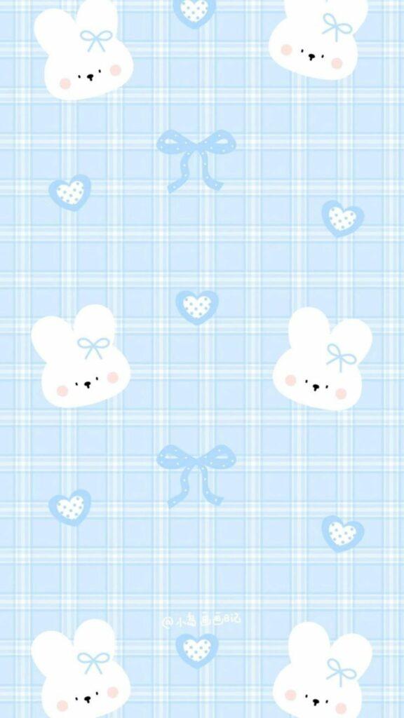 Hình nền màu xanh dương gấu nơ cute