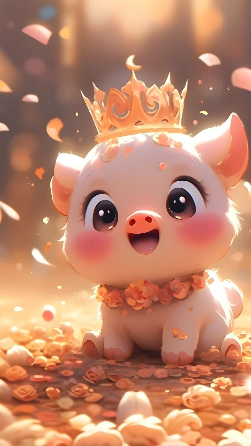Hình nền con heo hồng cute tông pastel cho smartphone