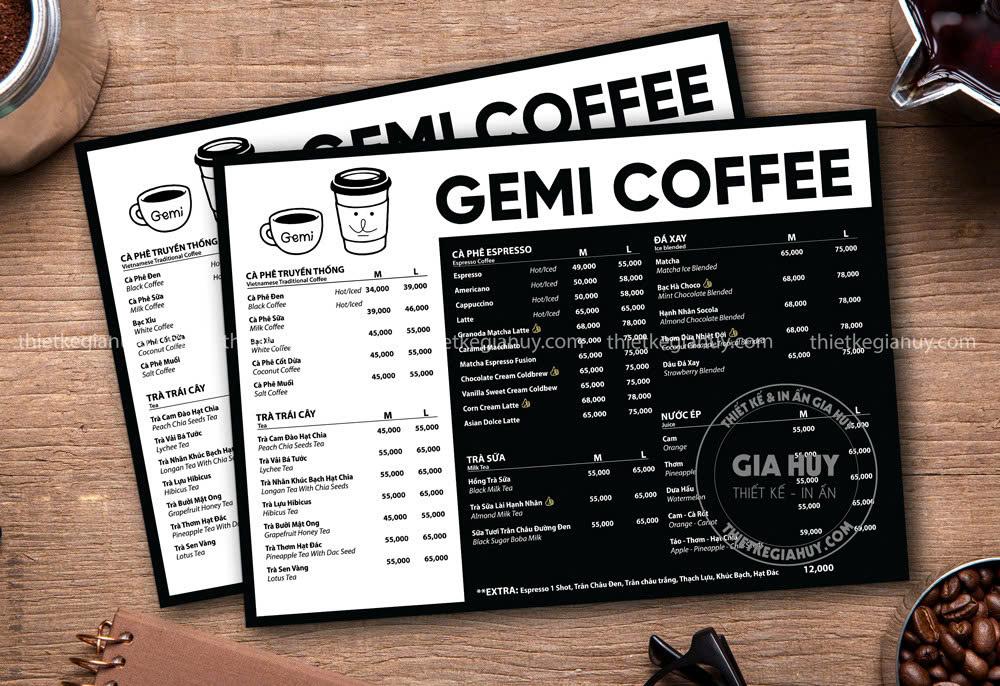 menu quán cafe đơn giản