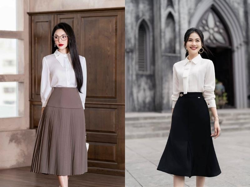 phối đồ với chân váy dài