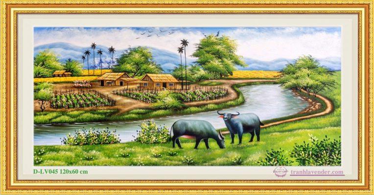 Tranh đính đá LV045 Miền quê thanh bình 120x60
