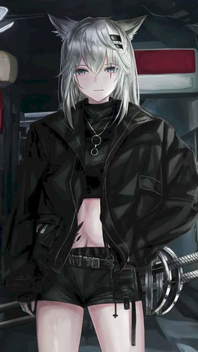 Hình nền điện thoại anime nữ ngầu, phối màu tối, tỉ lệ 9:16