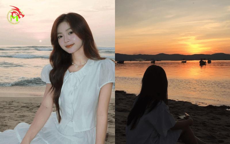 Tạo dáng chụp ảnh bình minh trên biển