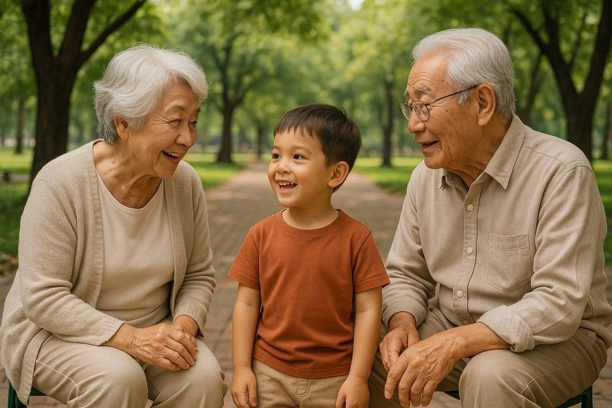 Tình thương ông bà dành cho các cháu là một món quà cuộc sống nhân văn.