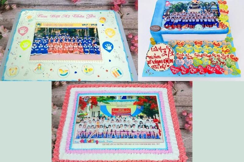 Bánh kem in ảnh tập thể lớp kỷ niệm chia tay độc đáo