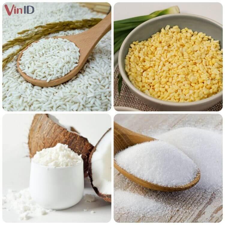 Nguyên liệu nấu xôi đậu xanh nước cốt dừa bằng nồi cơm điện