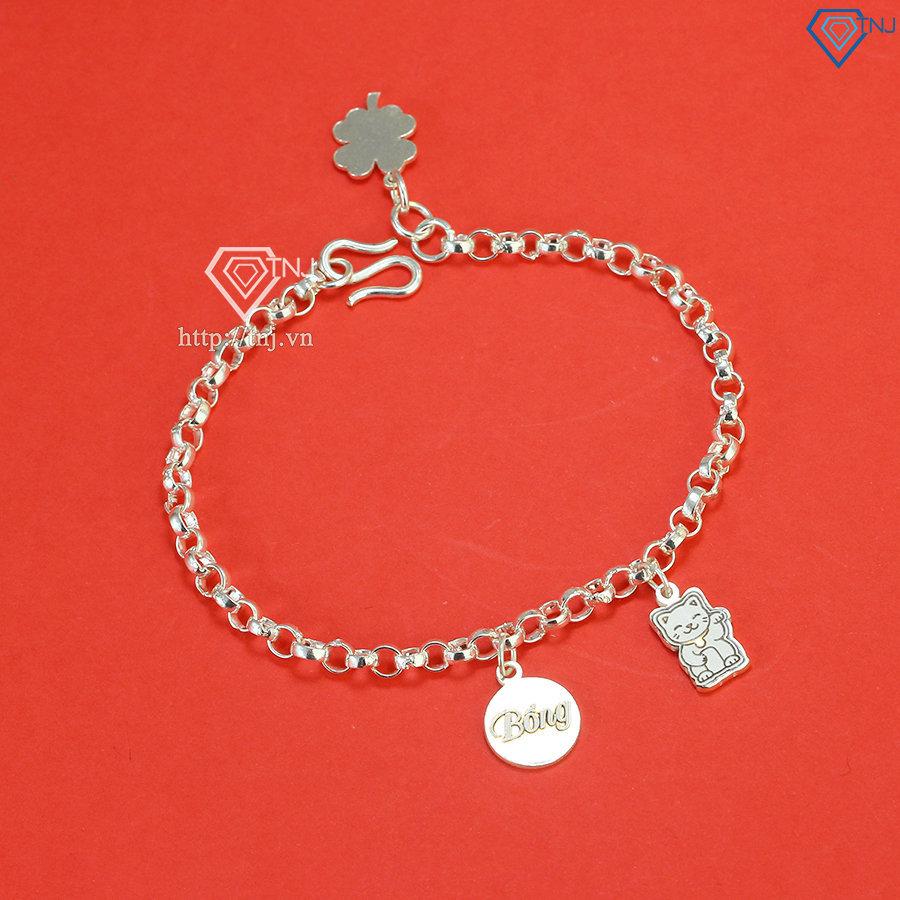 Lắc chân bạc cho bé hình con mèo khắc tên LTT0115