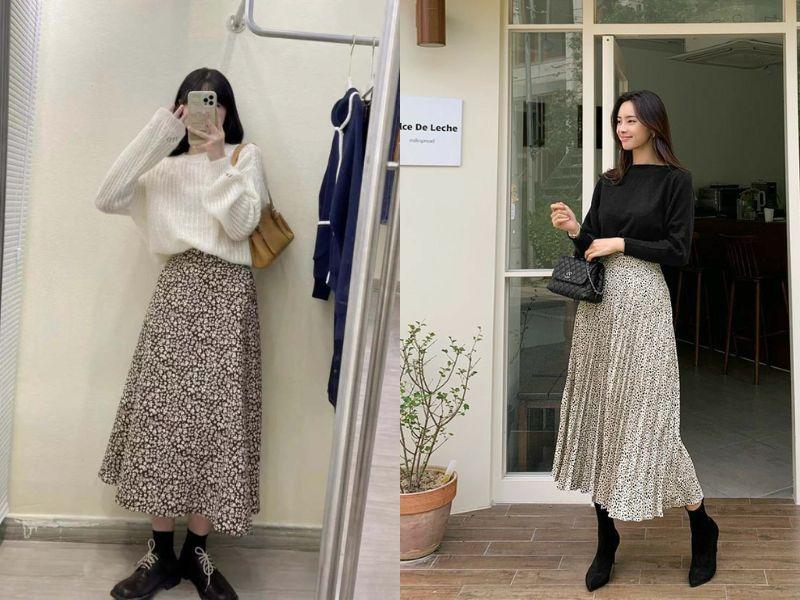 Cách phối đồ với váy hoa nhí mùa đông cực xinh, ấm và sang chảnh
