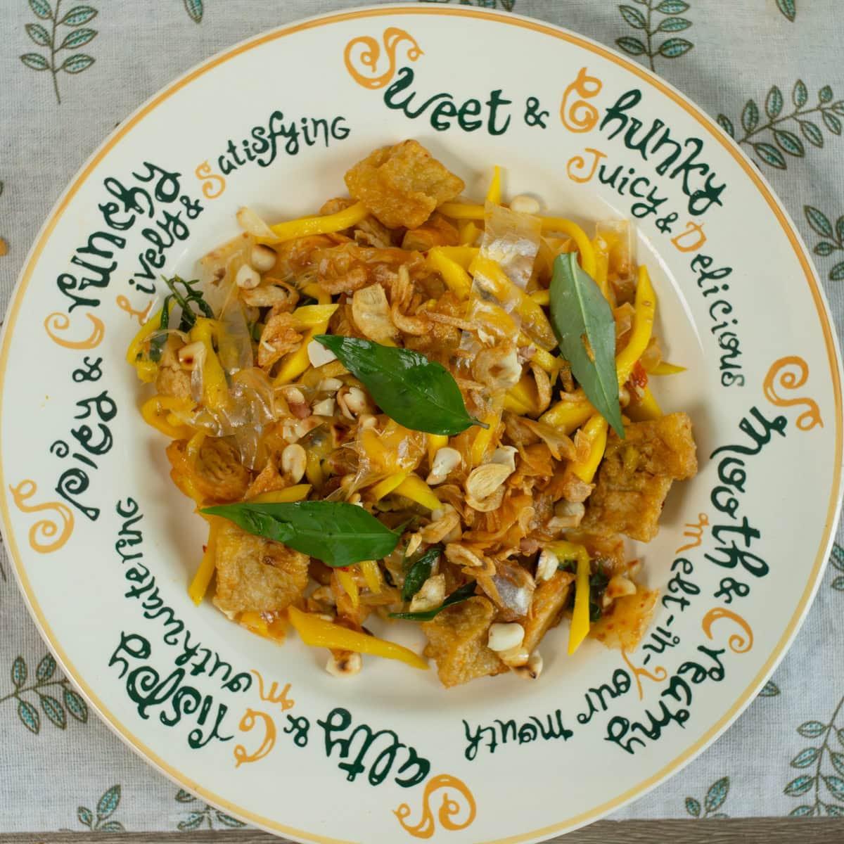 banh trang tron on a plate