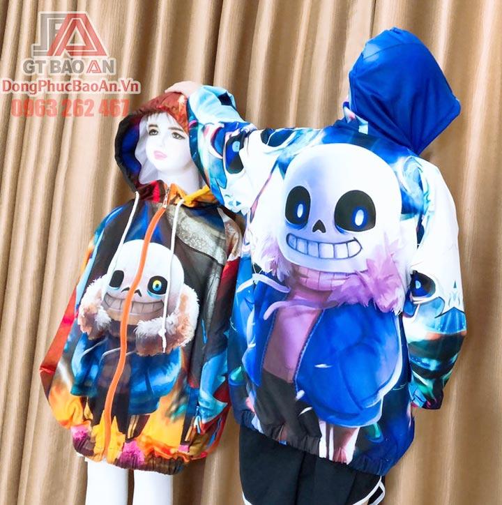 Áo khoác Sans trẻ em, Áo khoác bé trai in hình Sans 3D cực chất, Áo hoodie trẻ em hình in hoạt hình có khóa kéo