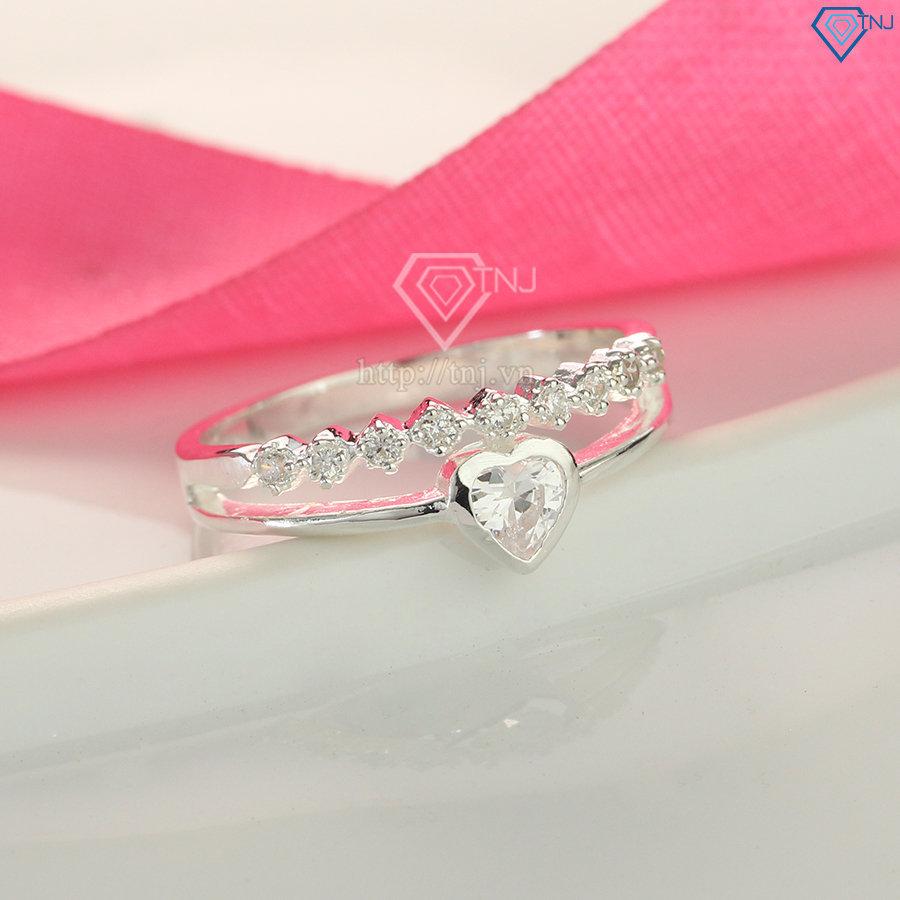 Nhẫn bạc nữ đá chìm mặt trái tim đẹp NN0250