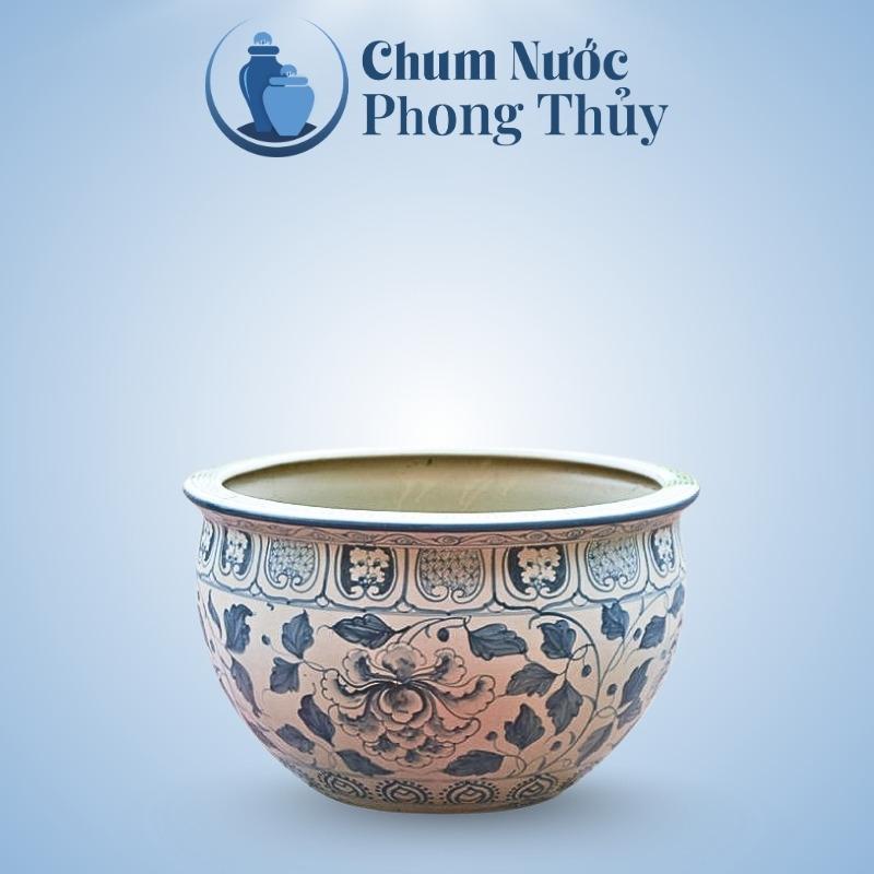 Chậu Trồng Cây Thủy Canh Men Rạn Bát Tràng Họa Tiết Hoa Phù Dung CS-08