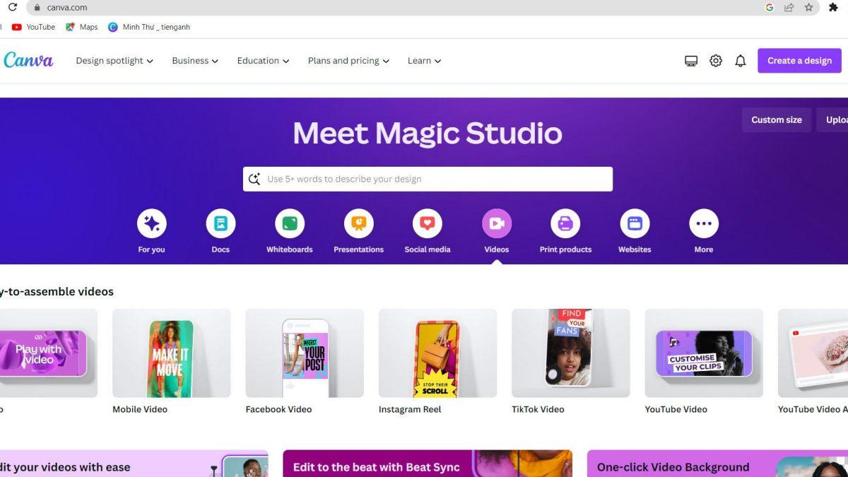 Cách làm video từ ảnh trên Canva bước 1