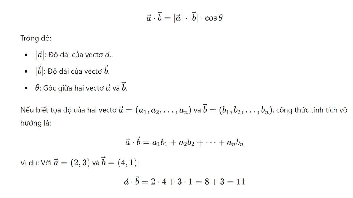 Công thức tích vô hướng