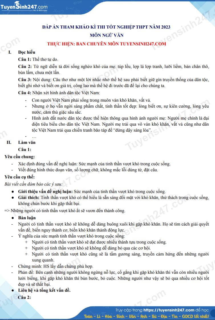 Huong dan giai de minh hoa 2023 tot nghiep THPT - Tat ca cac mon