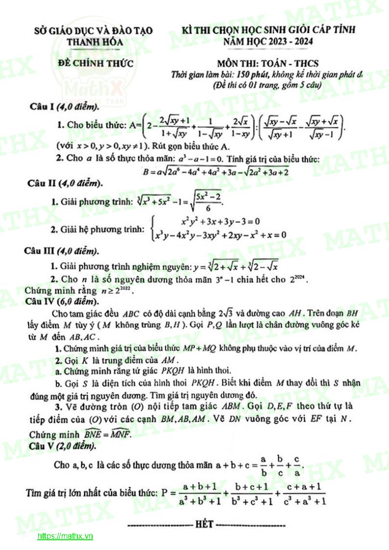 đề thi học sinh giỏi thanh hóa thcs toán 2023 2024