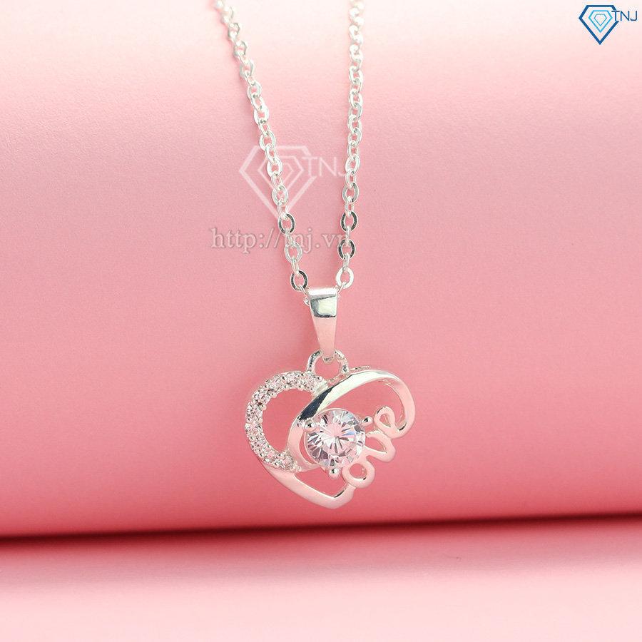 Dây chuyền bạc nữ mặt trái tim chữ Love đính đá đẹp DCN0421
