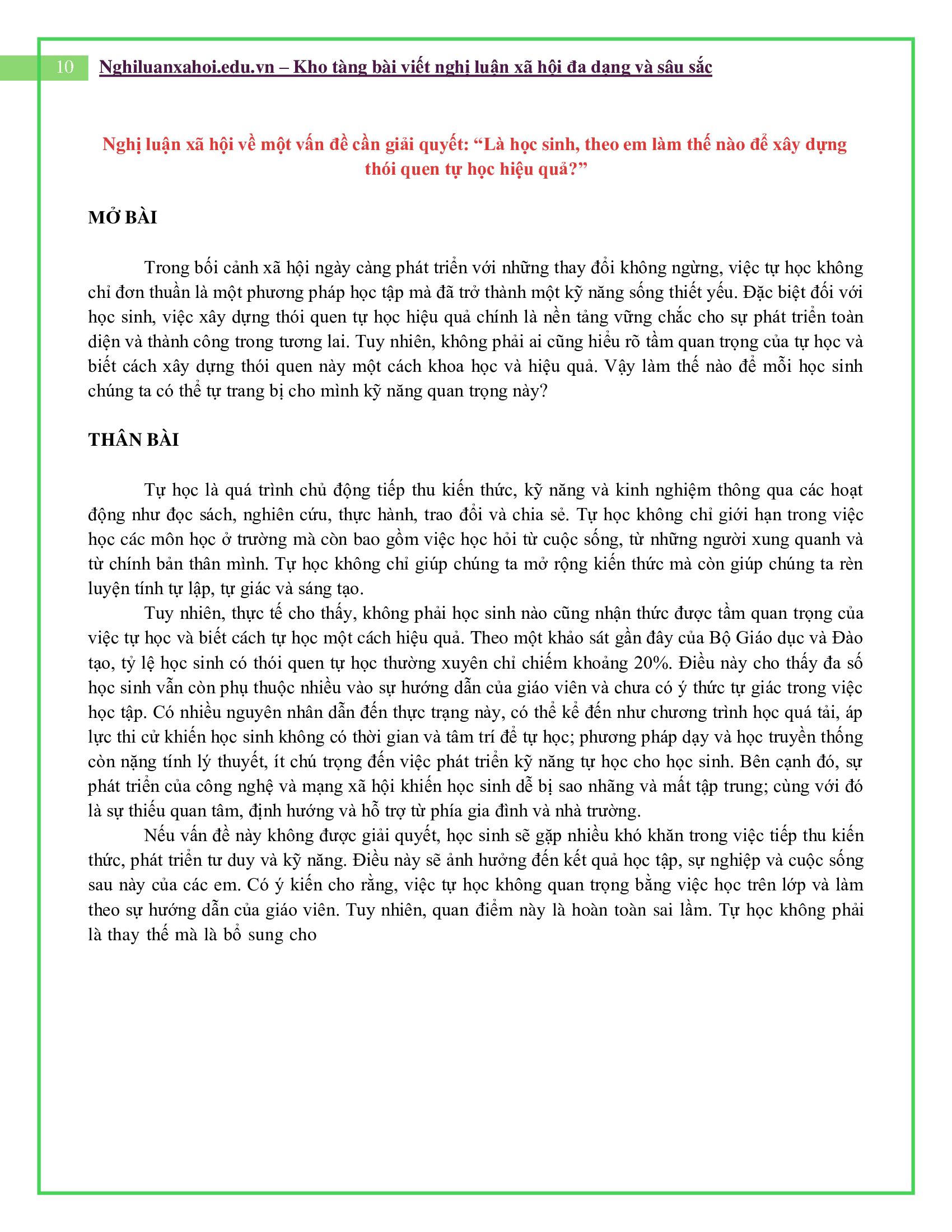 Là học sinh, theo em làm thế nào để xây dựng thói quen tự học hiệu quả?