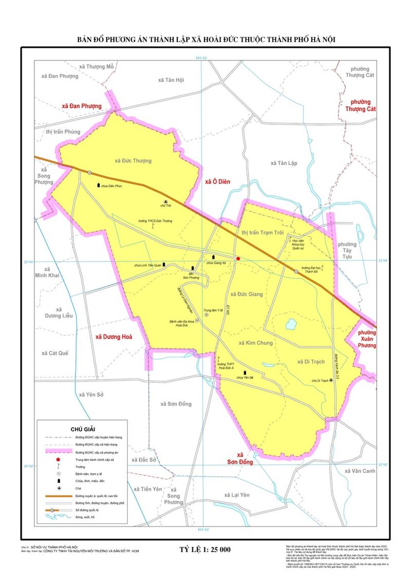 Bản đồ của xã Hoài Đức sau sáp nhập tháng 7/2025