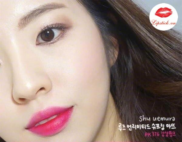Son Shu 376 hồng cánh sen PK 376 lên môi tươi sáng, trả lời câu hỏi son shu 376 là màu gì