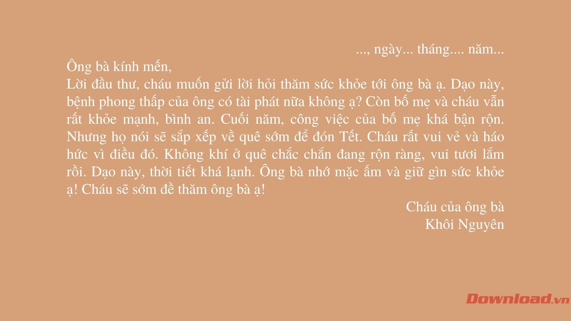 Viết thư hỏi thăm sức khỏe ông bà