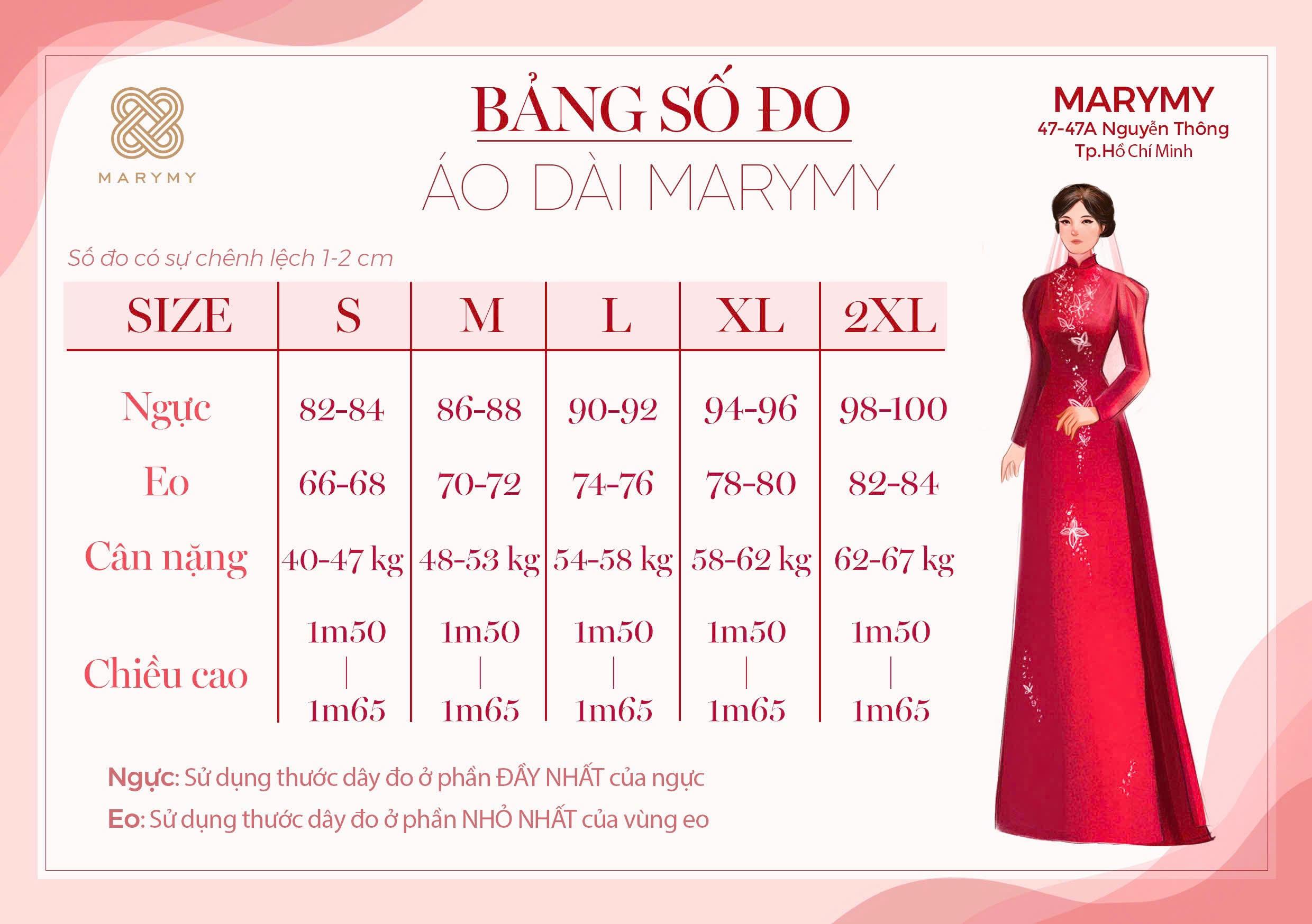 Bảng size áo dài nữ MARYMY