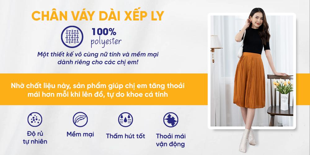 Chân Váy Xòe Dài Xếp Ly Lưng Thun