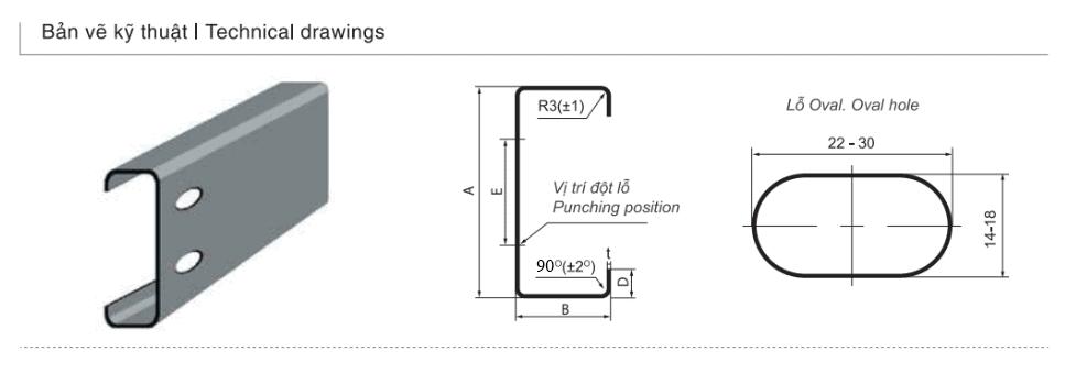 Bản vẽ kỹ thuật sản phẩm Xà gồ thép chữ C cường độ cao G350/G450