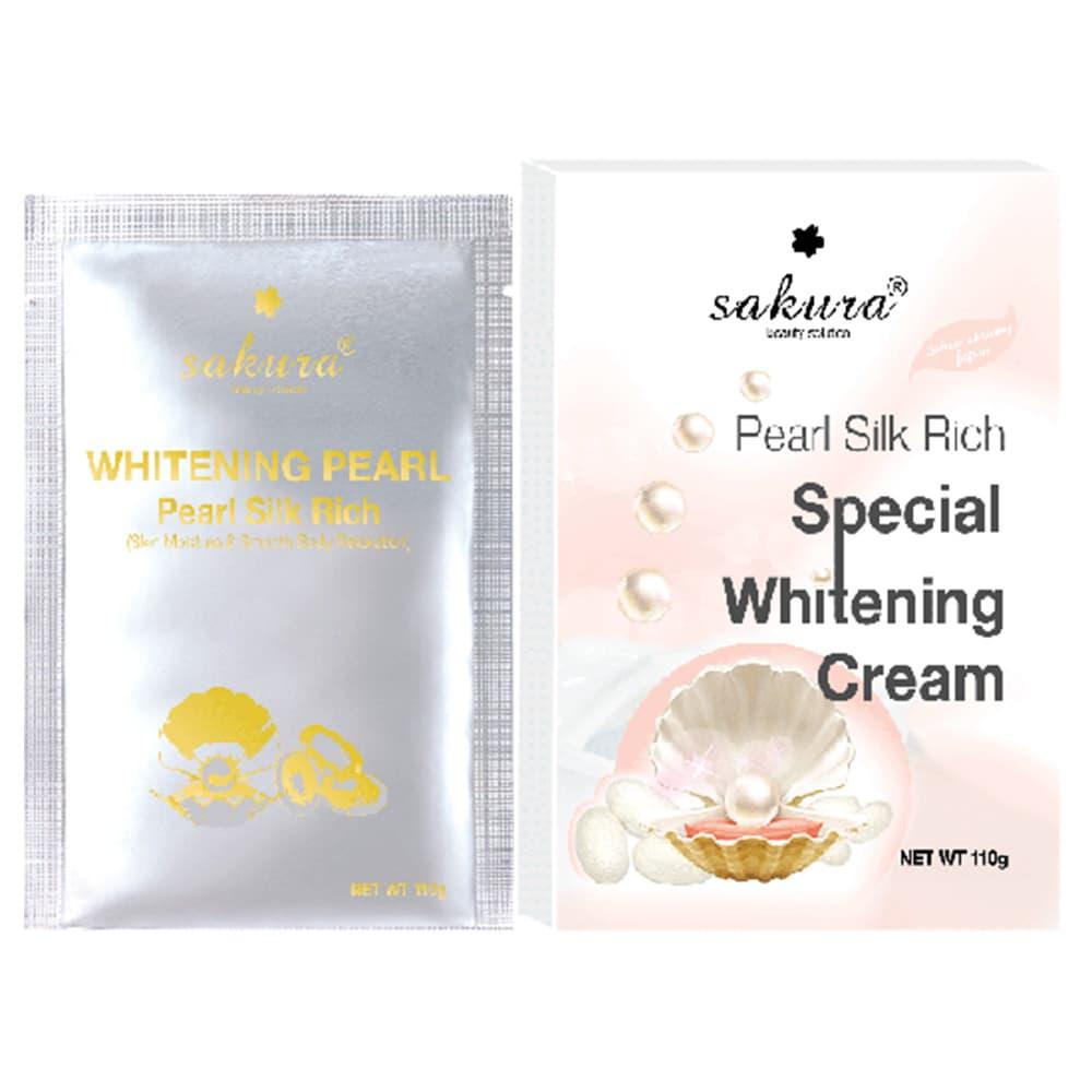 Kem tắm trắng ngọc trai tơ tằm Sakura Pearl Silk Rich Special Whitening Cream 110g