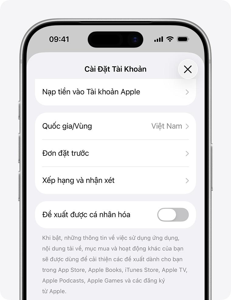 iPhone hiển thị đơn hàng đặt trước trong Cài đặt tài khoản.