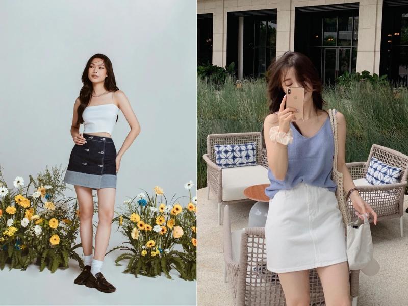 Bí quyết mix áo hai dây với chân váy sành điệu và trendy nhất