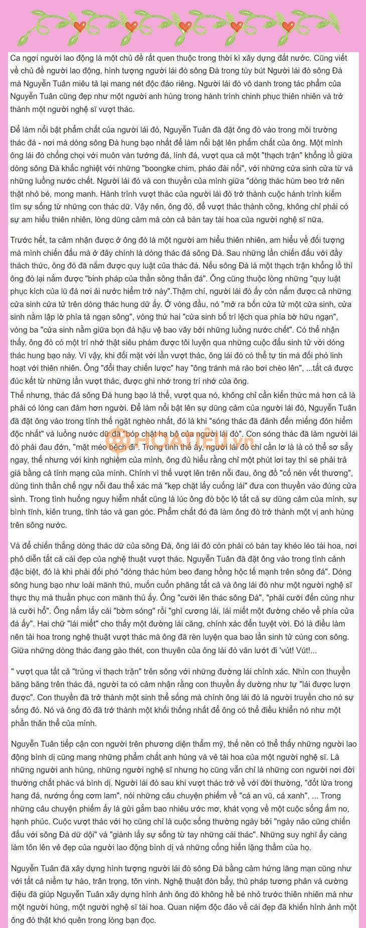 Cảm nhận về cảnh vượt thác của người lái đò