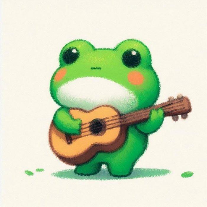 Ảnh avatar ếch dễ thương chơi đàn guitar vui vẻ