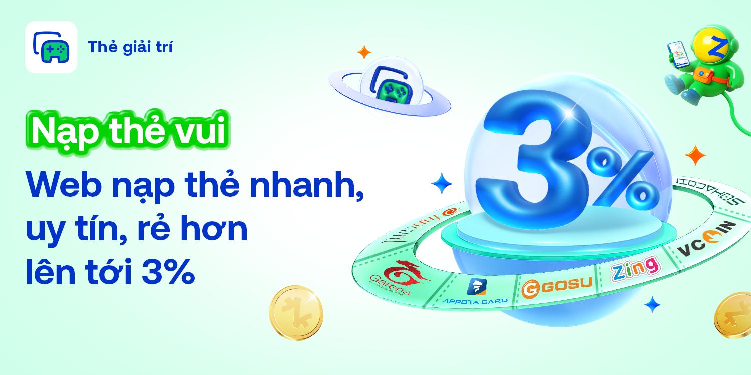 Mua thẻ game bằng Zalopay - Chiết khấu đến 3%
