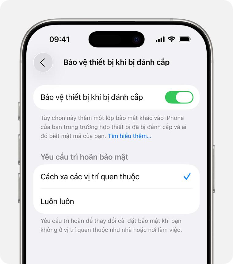 Trong phần cài đặt Face ID & Mật mã trên iPhone, bạn có thể bật hoặc tắt tính năng Bảo vệ thiết bị khi bị đánh cắp và chọn trường hợp yêu cầu các biện pháp bảo mật bổ sung.