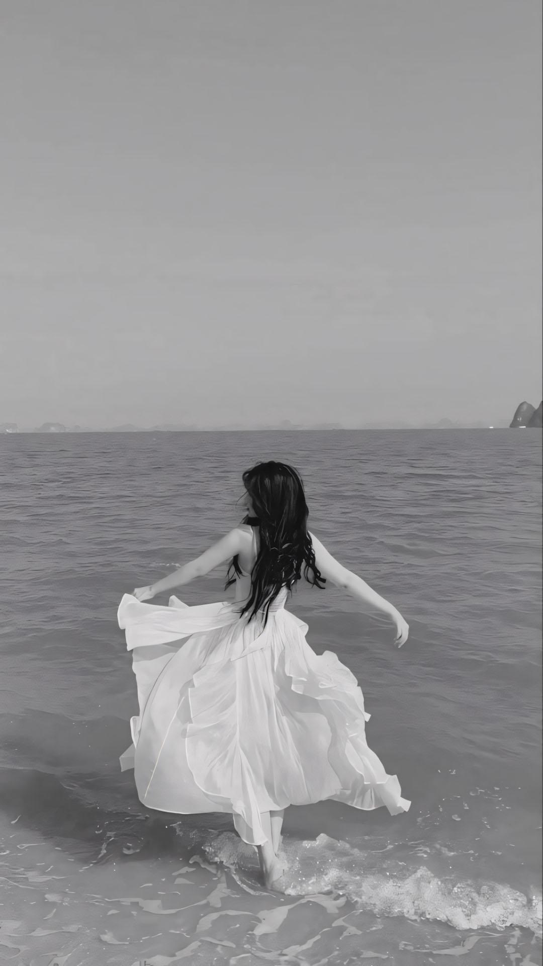 quay lung hinh anh co gai buon va bien 1920px 1080px full hd 1