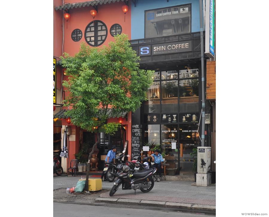 On a busy street in the heart of Ho Chi Minh City stands this narrow, two storey facade.