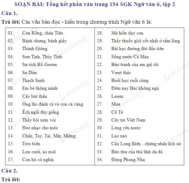 soan bai tong ket phan van trang 154 sgk ngu van 6 tap 2 soan van lop 6